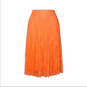 Midi mesh pleated palm print skirt